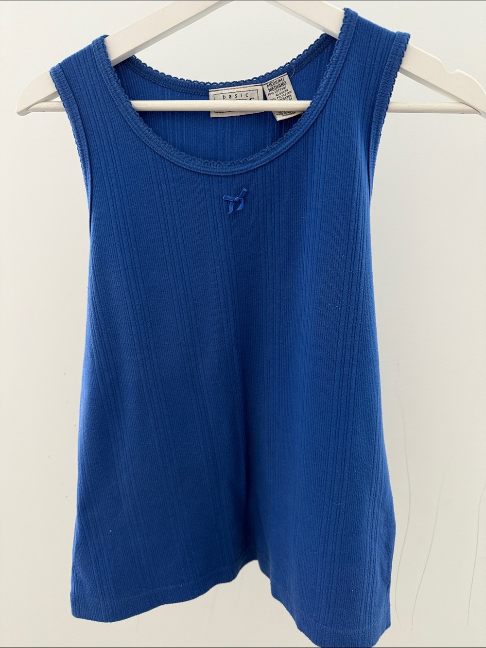 Basic Editions Blue Ribbed Scoop Neck Tank Top